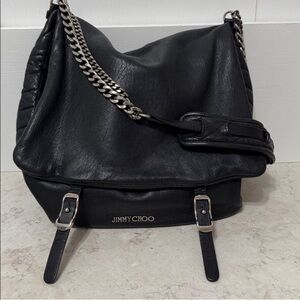 Jimmy Choo Black Leather Shoulder Bag with Silver Hardware, with COA